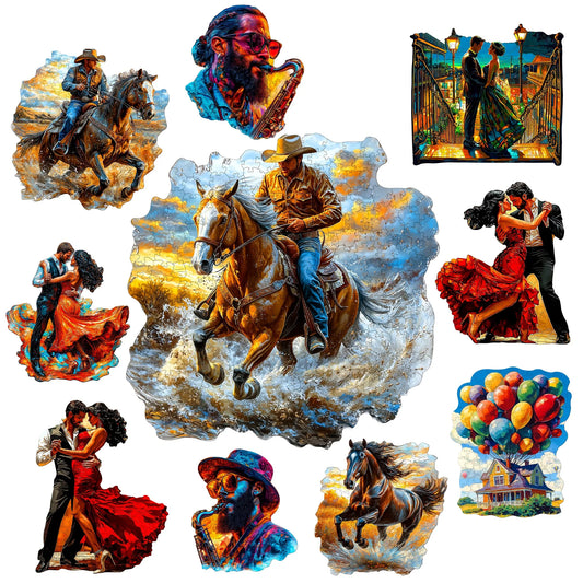 Cowboys and Dancers Wooden Jigsaw Puzzle Wood Home Decor Painting Christmas and Halloween Gift Toy for Teen and Kid