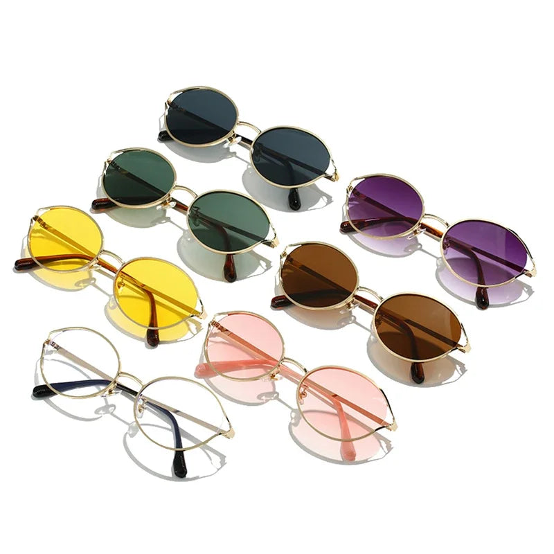 JNPCXI New Retro Round Metal Men Sunglasses Fashion Clear Gradient Punk Women Sun Glasses Shades UV400