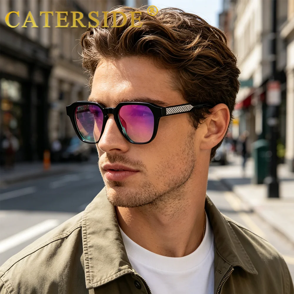 CATERSIDE Men Women Fashion Square Frame Sunglasses Daily Wear UV400 Protection Eyewear PC Frame Propionate Pin Legs Sun Glasses
