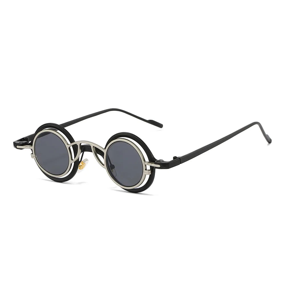JNPCXI New 2 in 1 Punk Round Men Sunglasses Retro Rivets Women Gold Black Shades UV400 Sun Glasses