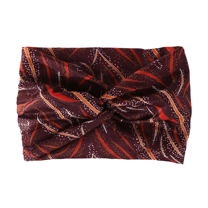 Widening high elasticity soft n skin friendly Bohemian African style printed front twisted headband