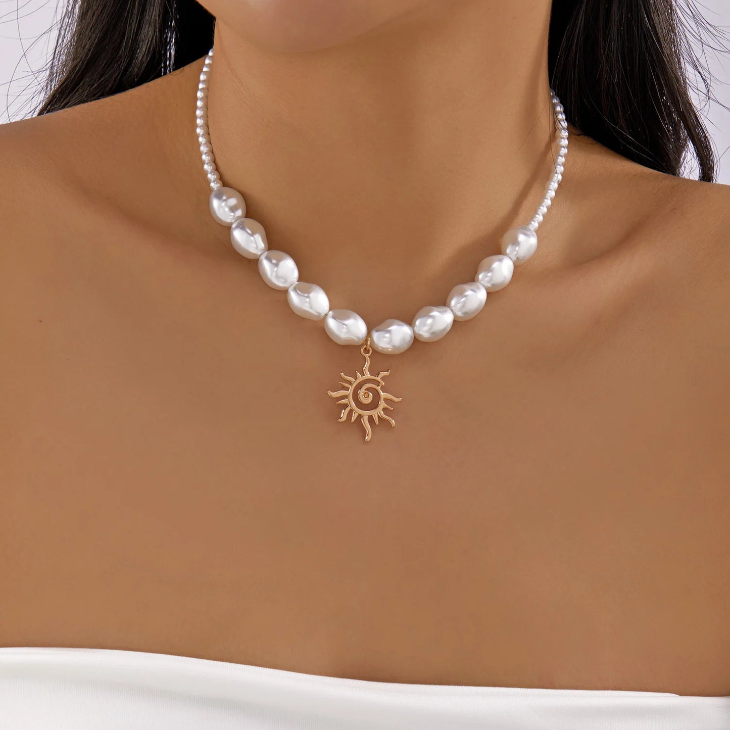 Elegant Baroque Imitation Pearl Choker Necklace for Women Retro Gold Color CCB Beads Clavicle Chain Necklace Party Daily Jewelry