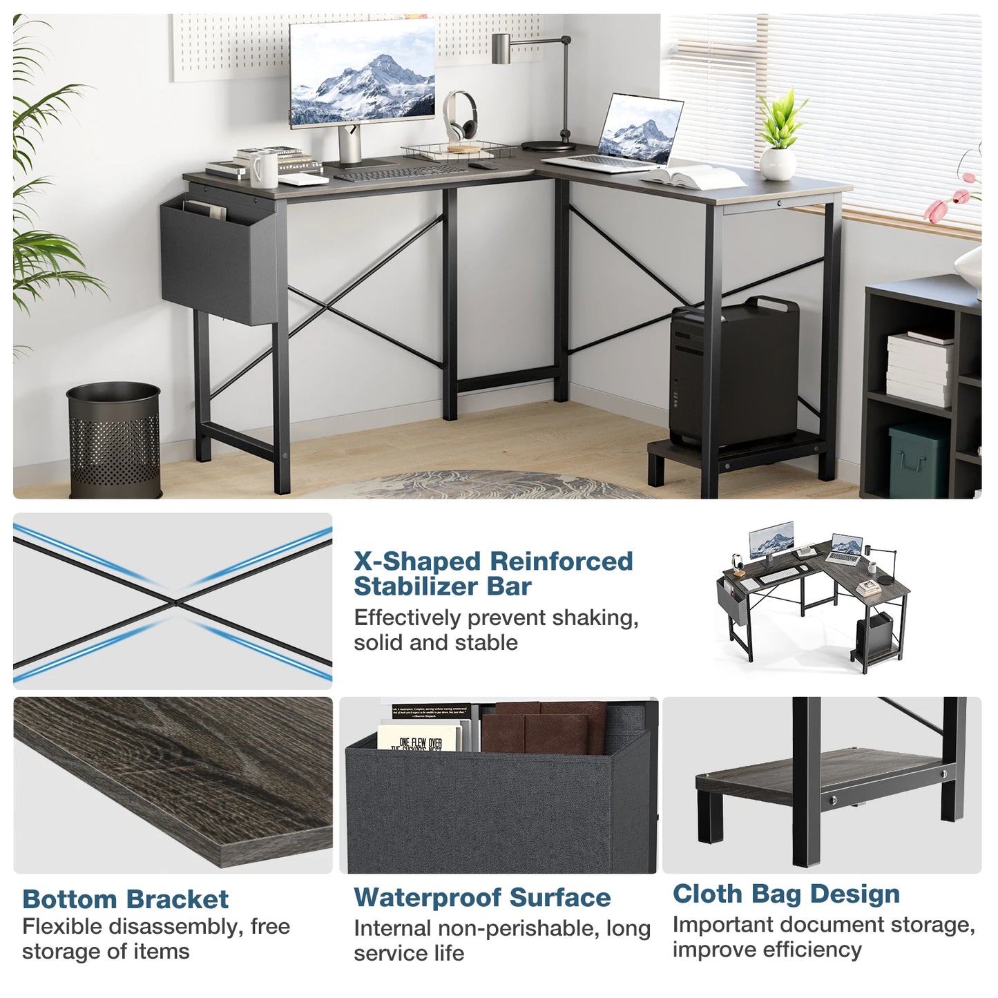 JHK Gaming Corner 50" Office Writing PC Wooden Table with CPU Storage Shelf