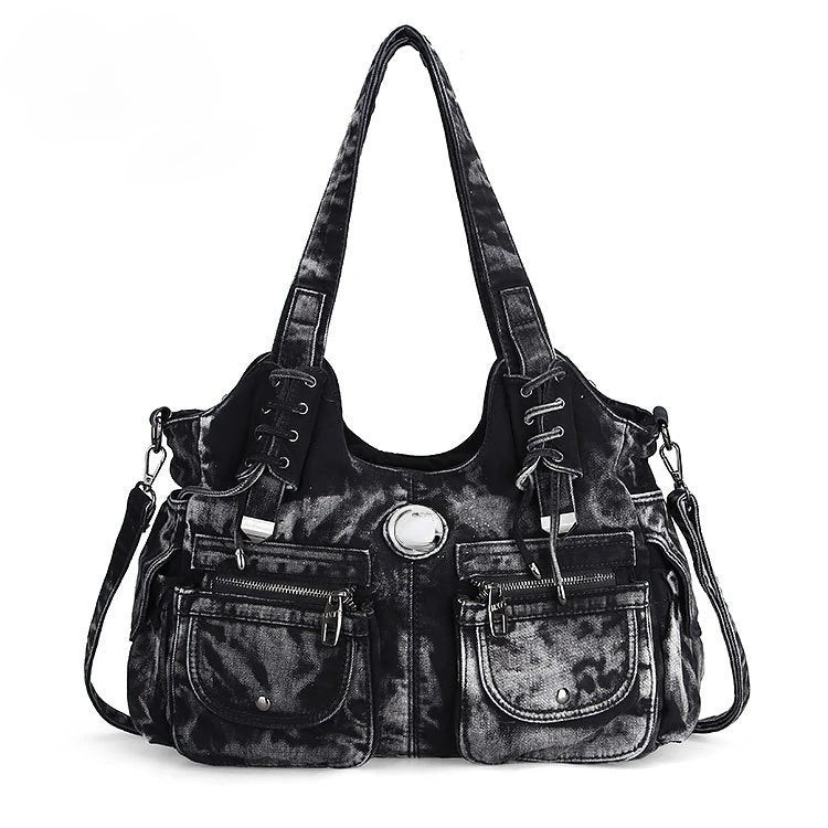 Casual Hobo Denim Bag Women Shoulder Bag Jeans Multiple Pockets Tote Handbag