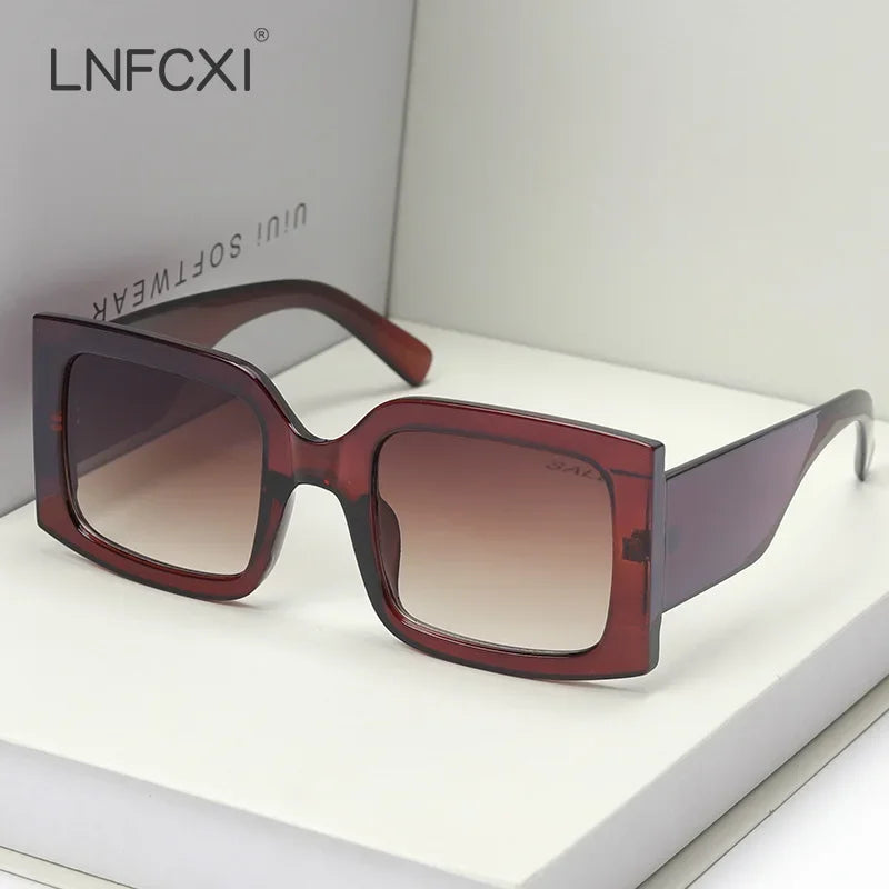 JNPCXI Beige Vintage Rectangle Women Sunglasses Ins Popular Fashion Blue Light Tea Eyewear Men Trending Sun Glasses Shades UV400