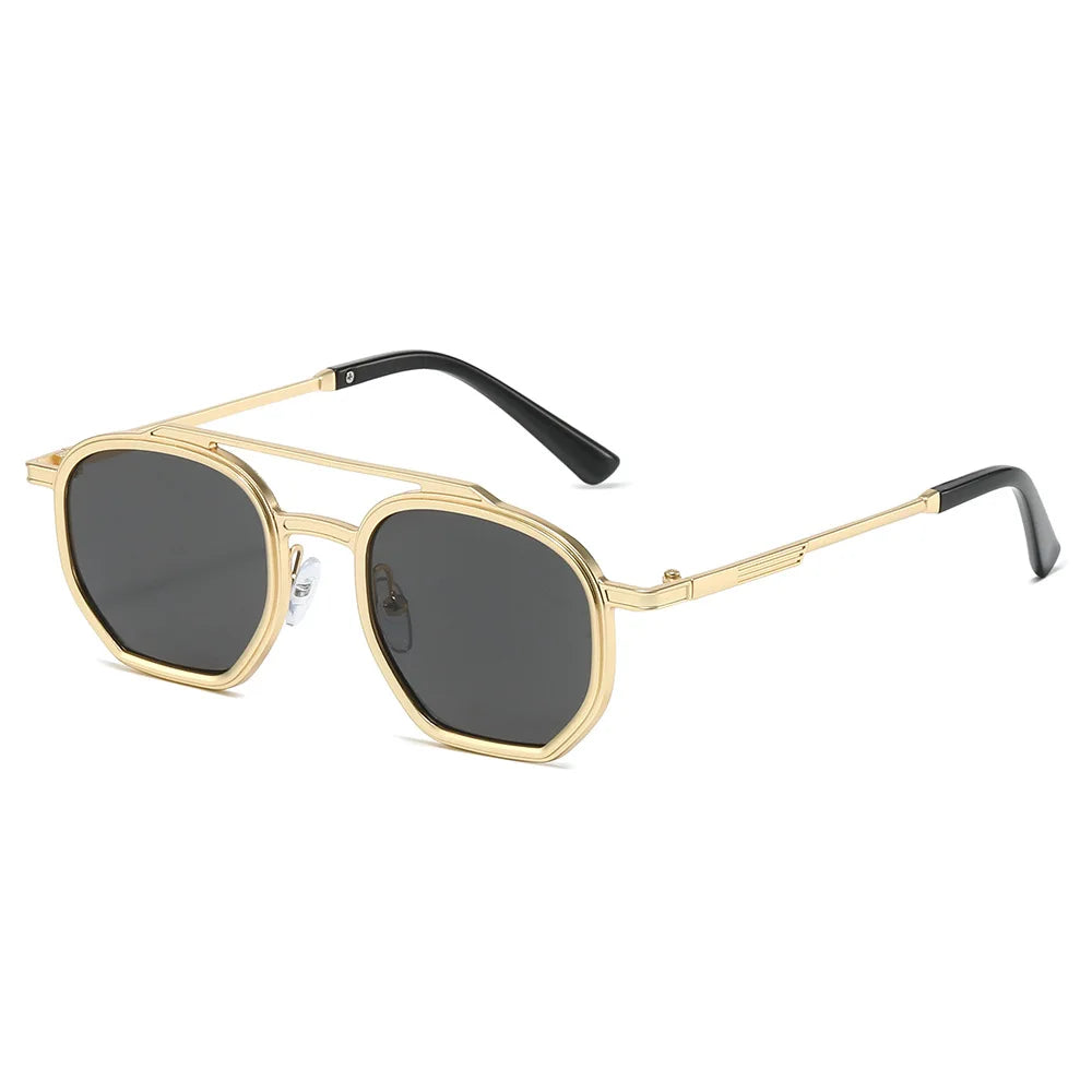 JNPCXI New Retro Double Bridges Men Polygon Small Square Sunglasses Fashion Clear Ocean Gradient Lens Eyewear Women Metal Frame