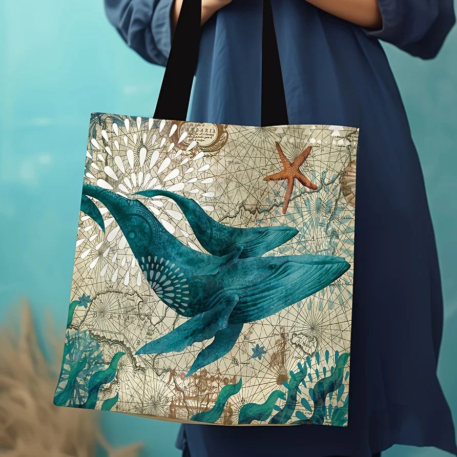 Rustic Tote Bag w/ Sloth Print Large Shoulder Shopping Bag, Women's Beach Bag