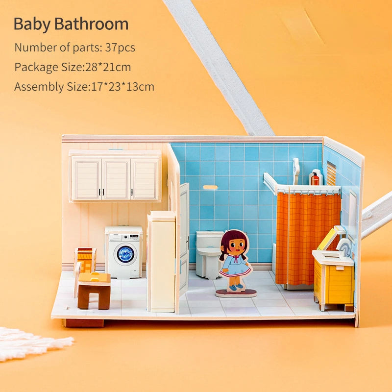 Paper 3D Jigsaw Puzzle Handmade Bedroom Livingroom Kitchen Bathroom Kindergarten Small Gift Toy Children Puzzle Educational Toys