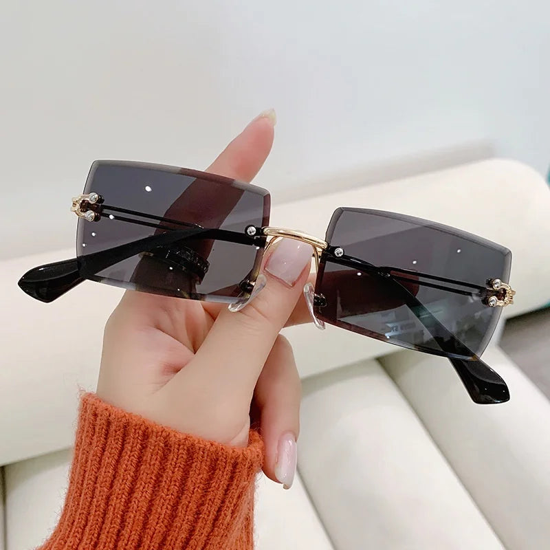 Luxury Brand Rectangle Ladies Sunglasses Women Rimless Square Sun Glasses for Women Men Color Gradient