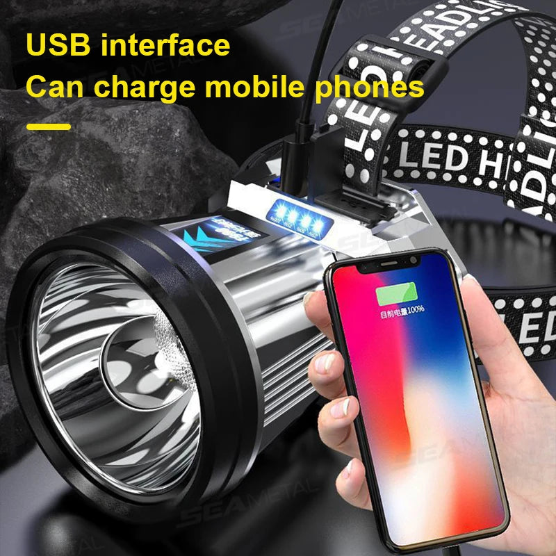 Ultra-Bright Head-Mounted w/ Light Emergency Led Flashlight Fishing Lamp USB