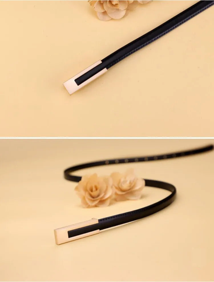 Women’s Korean Fashion PU Leather Thin Waist Belt Adjustable Casual Metal Strap