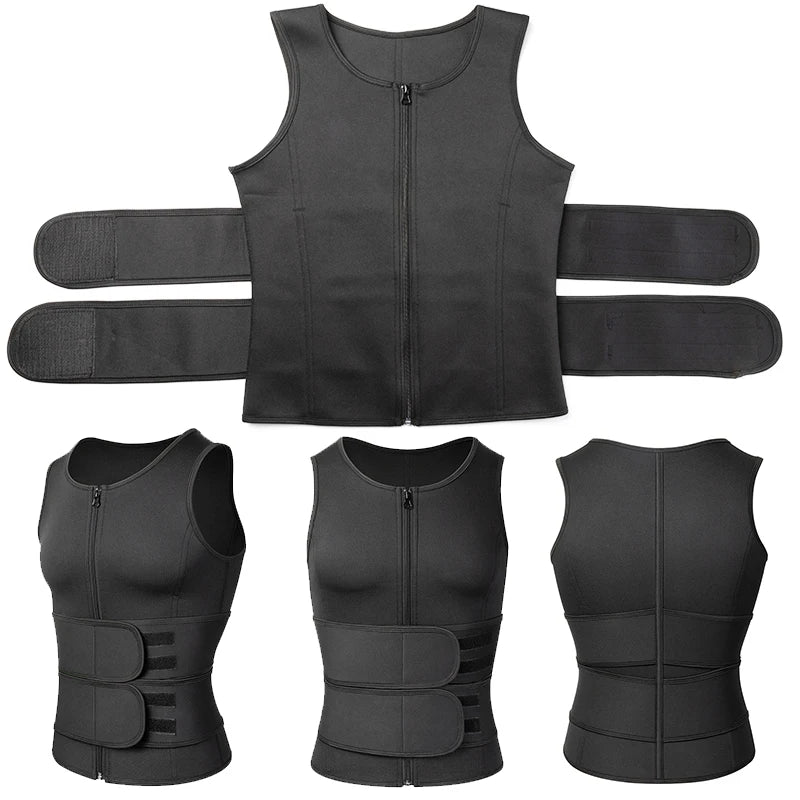 1PC Black 2 Straps Men Waist Sauna Vest Body Shaper Compression Tank Fat Burn