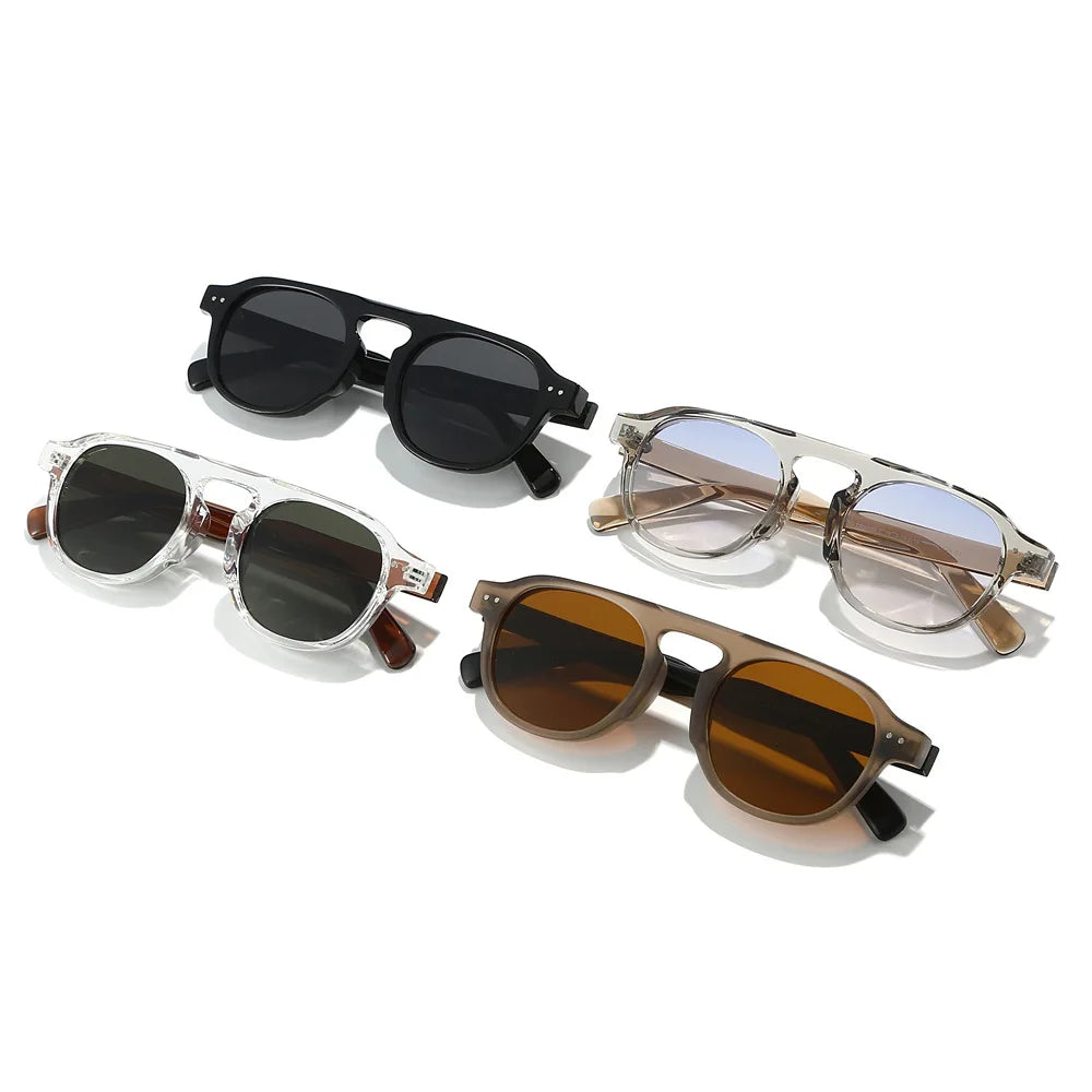 JNPCXI New Retro Square TR90 Women Sunglasses Fashion Rivets Men Punk Gradient Tea Sun Glasses Shades UV400