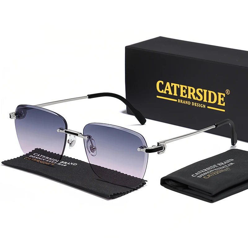 CATERSIDE New Pilot Rimless Sunglasses Men Gradient Sun Glasses Women Retro Business Shopping UV400 Lunette De Soleil Homme