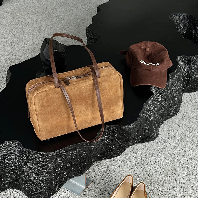New 2026 winter Women's suede leather bag Fashion Genuine Leather Crossbody Bag female Luxury Square Furry Shoulder Handbags