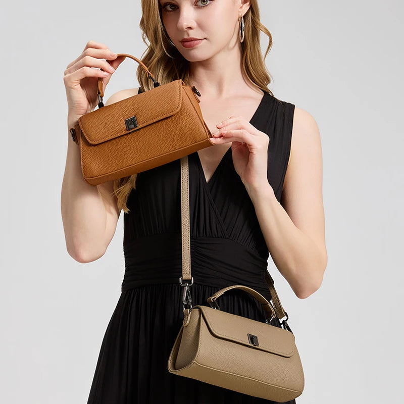 Genuine Leather Top Handle Crossbody Bag for Women Small Togo Leather Shoulder Bag 2026 New Designer Style Mini Handbag