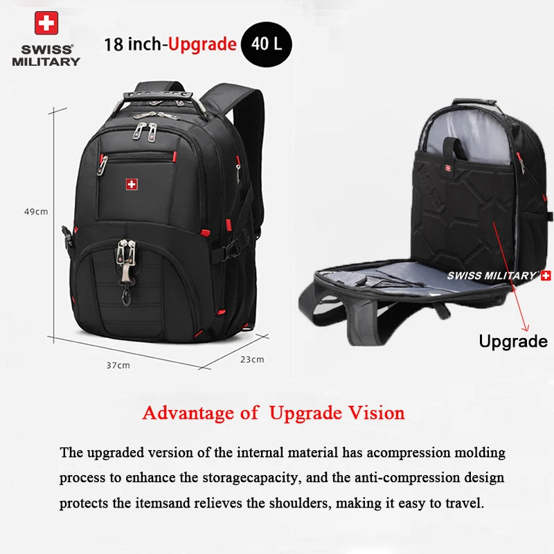 SWISS MILITARY Fashion Travel Large USB Charging Waterproof 23-inch PC Backpack