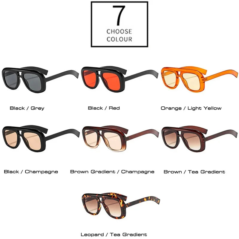 JNPCXI New Retro Double Bridges Square Sunglasses Women Fashion Red Gradient Shades UV400 Men Trending Sun Glasses
