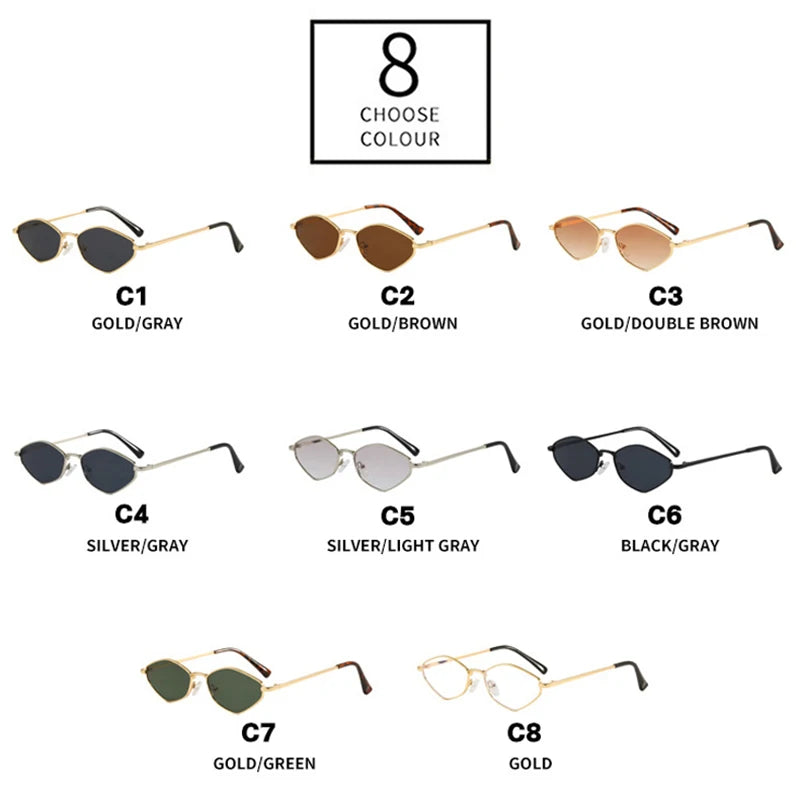 JNPCXI New Retro Metal Small Cat Eye Polygon Women Sunglasses Gradient Silver Shades UV400 Fashion Men Sun Glasses