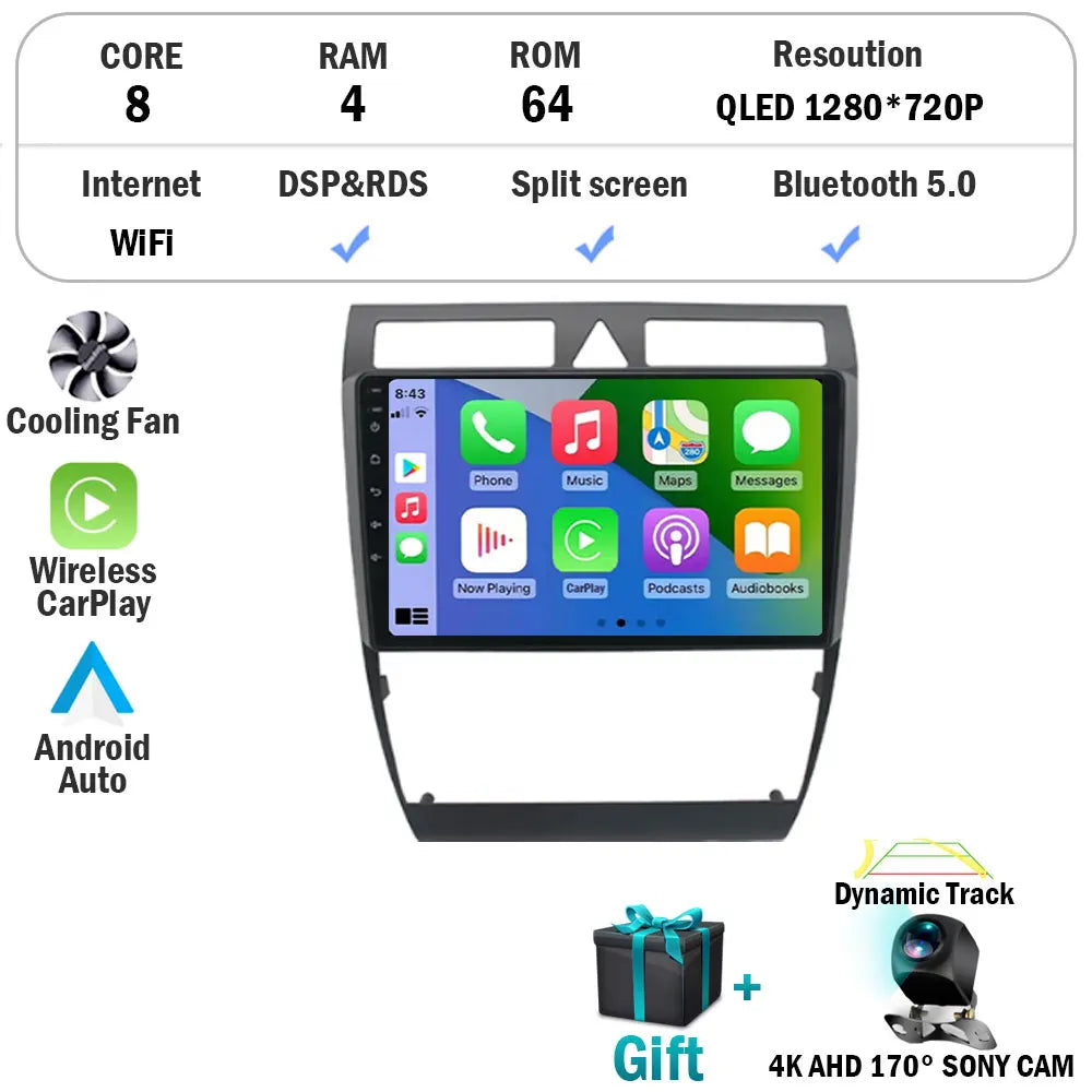 Android 15 Car Autoradio Multimedia Video Player for Audi A6 C5 1997-2006 S6 RS6 GPS Stereo Audio Wireless Carplay Head Unit