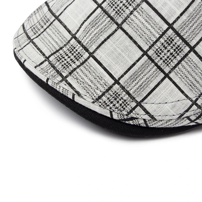 CNTANG New Summer Thin Beret Fashion Men Vintage Plaid Cotton Linen Visor Flat Caps For Women Berets Boina Casual Female