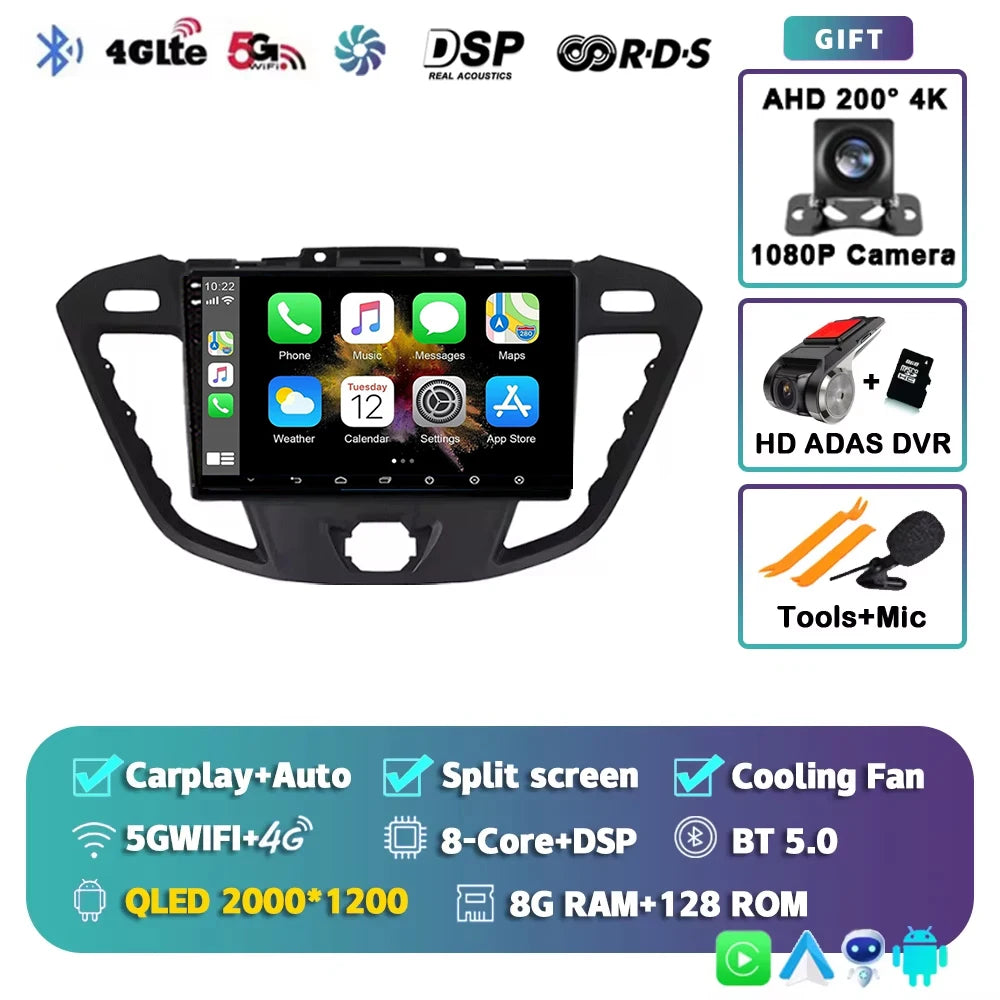 Android15 Carplay Auto WIFI+4G Car Radio For Ford Transit Custom 2013-2018 Multimedia GPS Video Player Stereo 2din Head Unit DSP