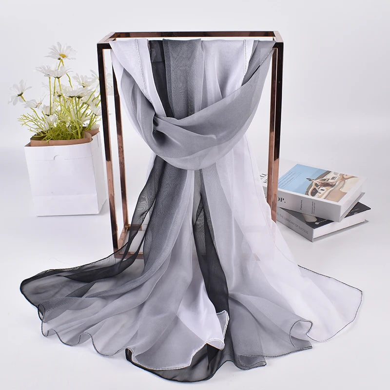 2023 Spring/Summer New Three Color Gradient Silk Scarf 75 * 180 Georgette Long Scarf