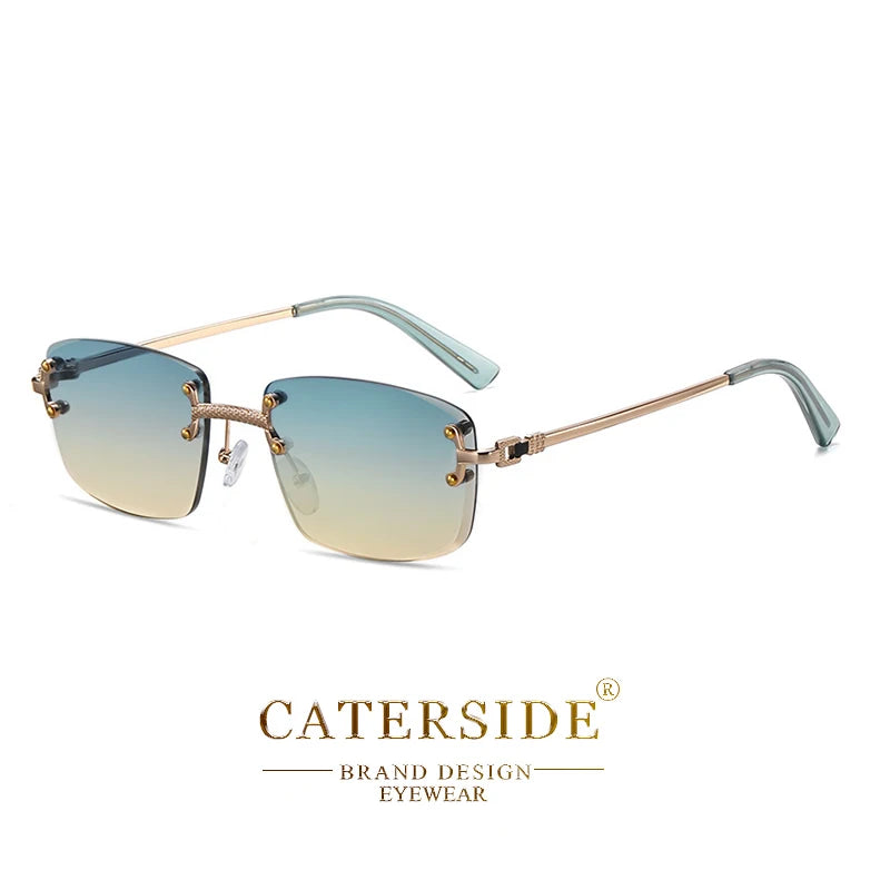 CATERSIDE Frameless Rectangle Sunglasses Women Luxury Designer Rimless Gradient Lens Metal Sun Glasses For Men Sports UV400
