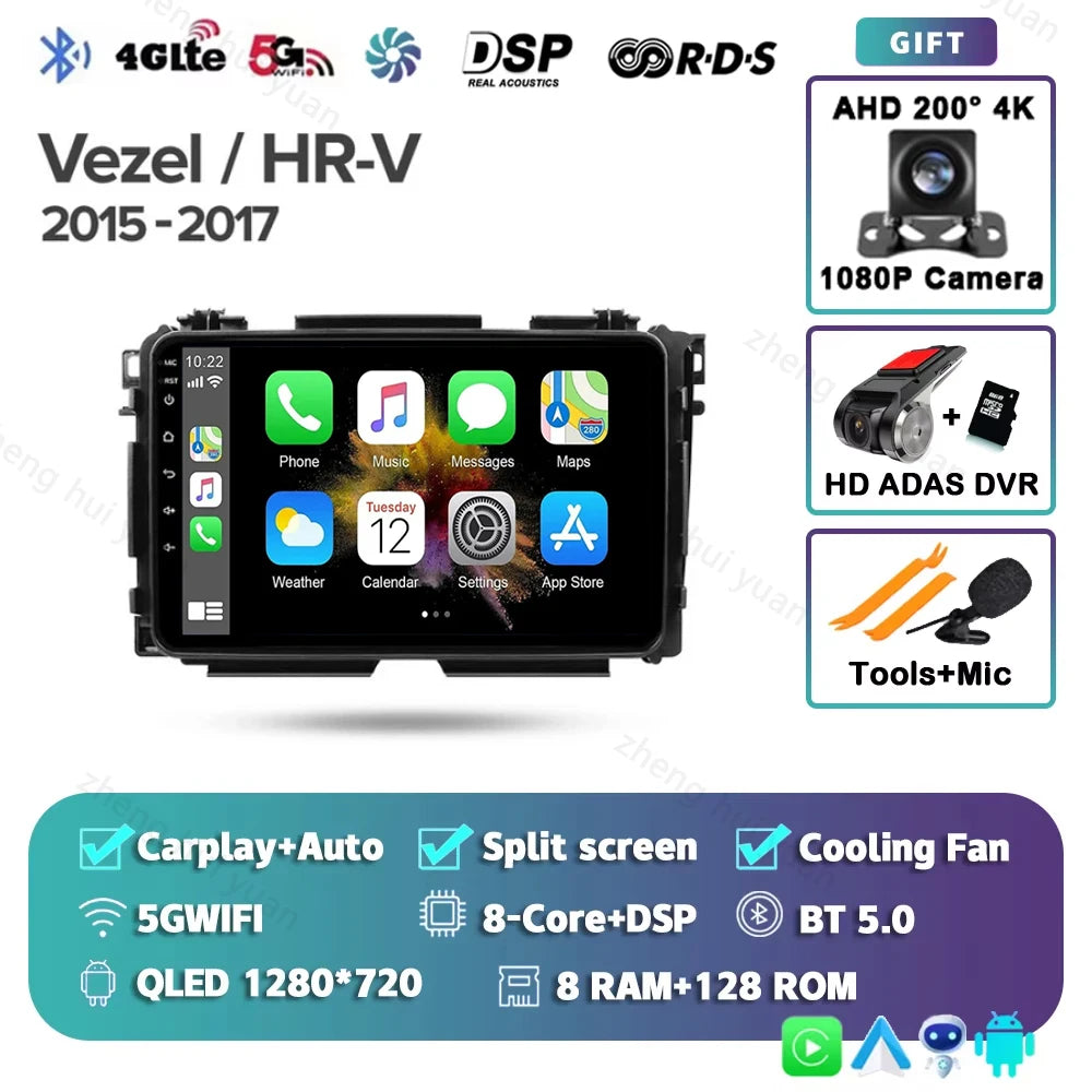 For Honda Vezel HR - V HRV HR V 2013 - 2019 Android 15 12+256GB CarPlay Auto Car Radio Multimedia Video Player GPS stereo Head