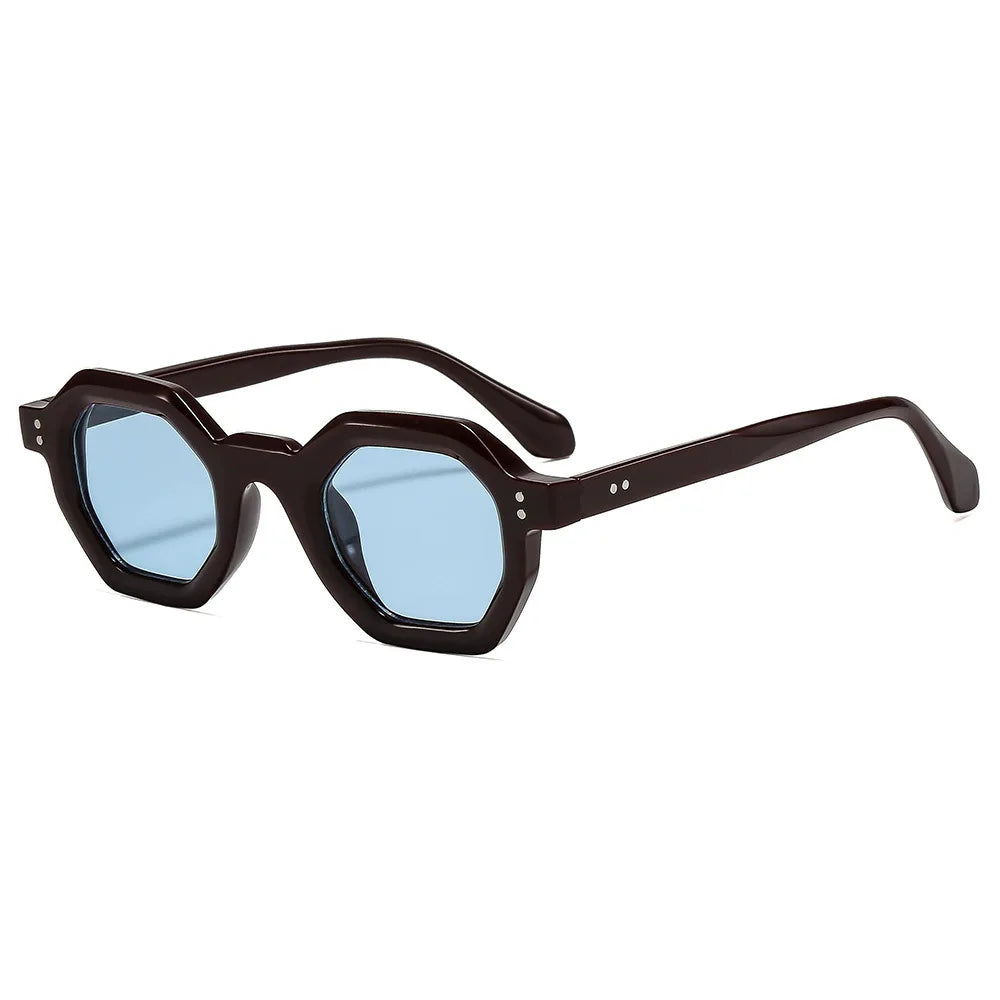 JNPCXI New Fashion Polygon Small Square Women Sunglasses Retro Rivets Men Leopard Blue Shades UV400 Trending Sun Glasses