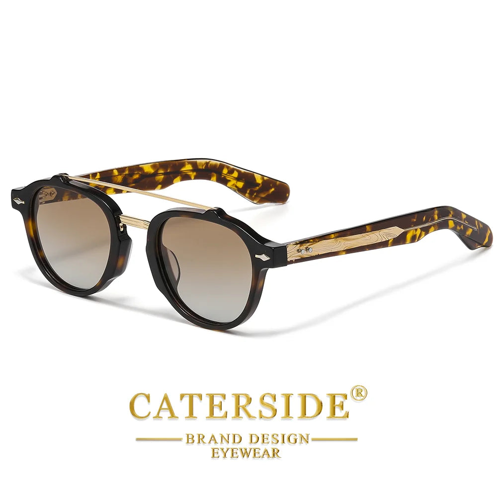 CATERSIDE Men's Flat Top Double Bridges Polarized Sunglasses Acetate Square Suneyeglass Women Fashion Retro Gifts Eyewear UV400