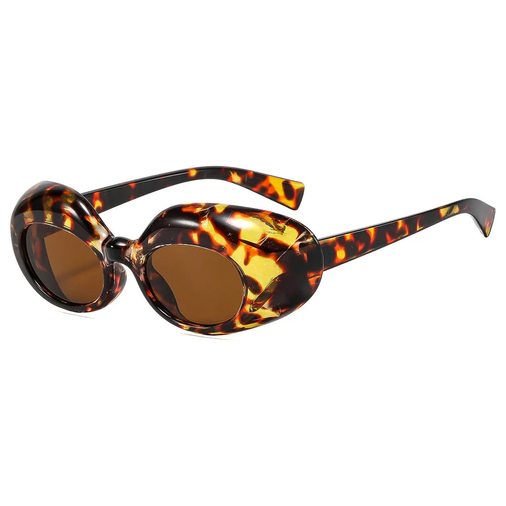JNPCXI New Retro Oval Women Men Sunglasses Leopard Punk UV400