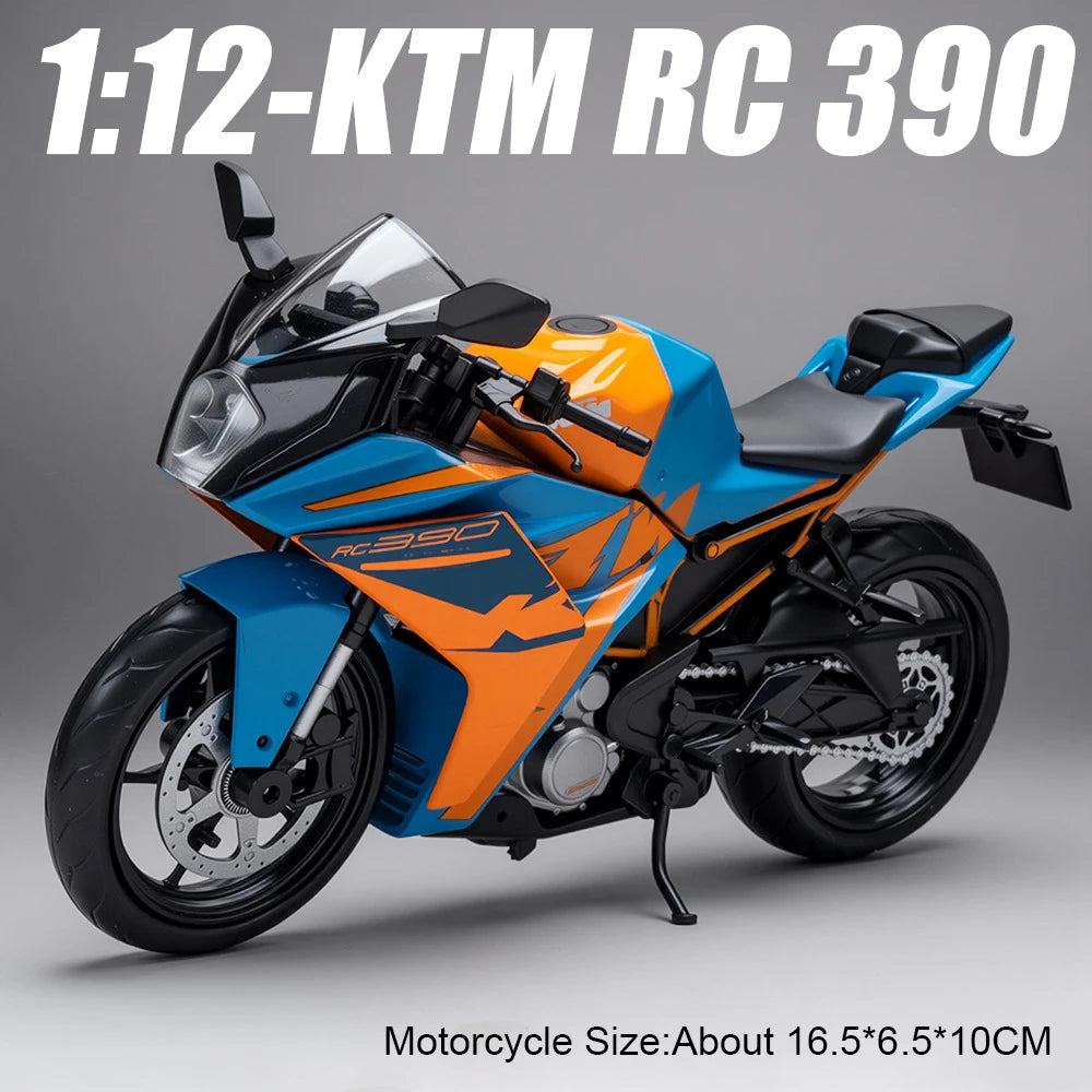 1:12 KTM 1390 KTM RC 390 Alloy Model Toys Car Diecast Motorcycle Front Wheel Steering Shock Absorption Vehice Kids Birthday Gift