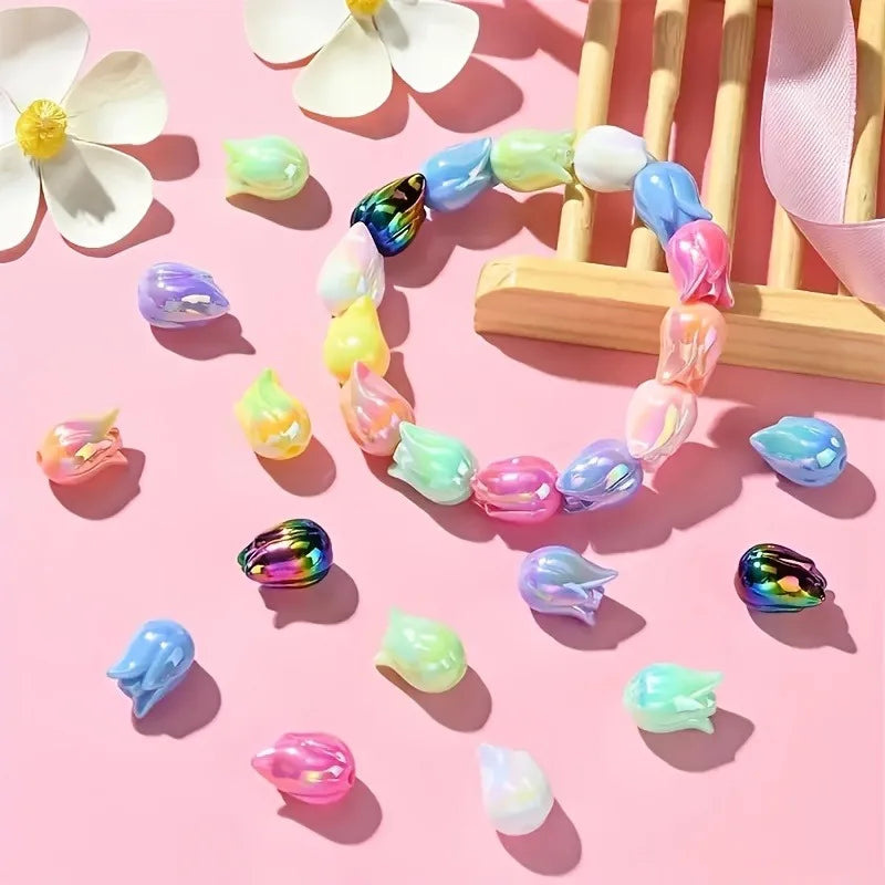 20pcs Random Mix Tulip Beads Flower Acrylic Beads for Bracelet ,Phone Chain Accessories