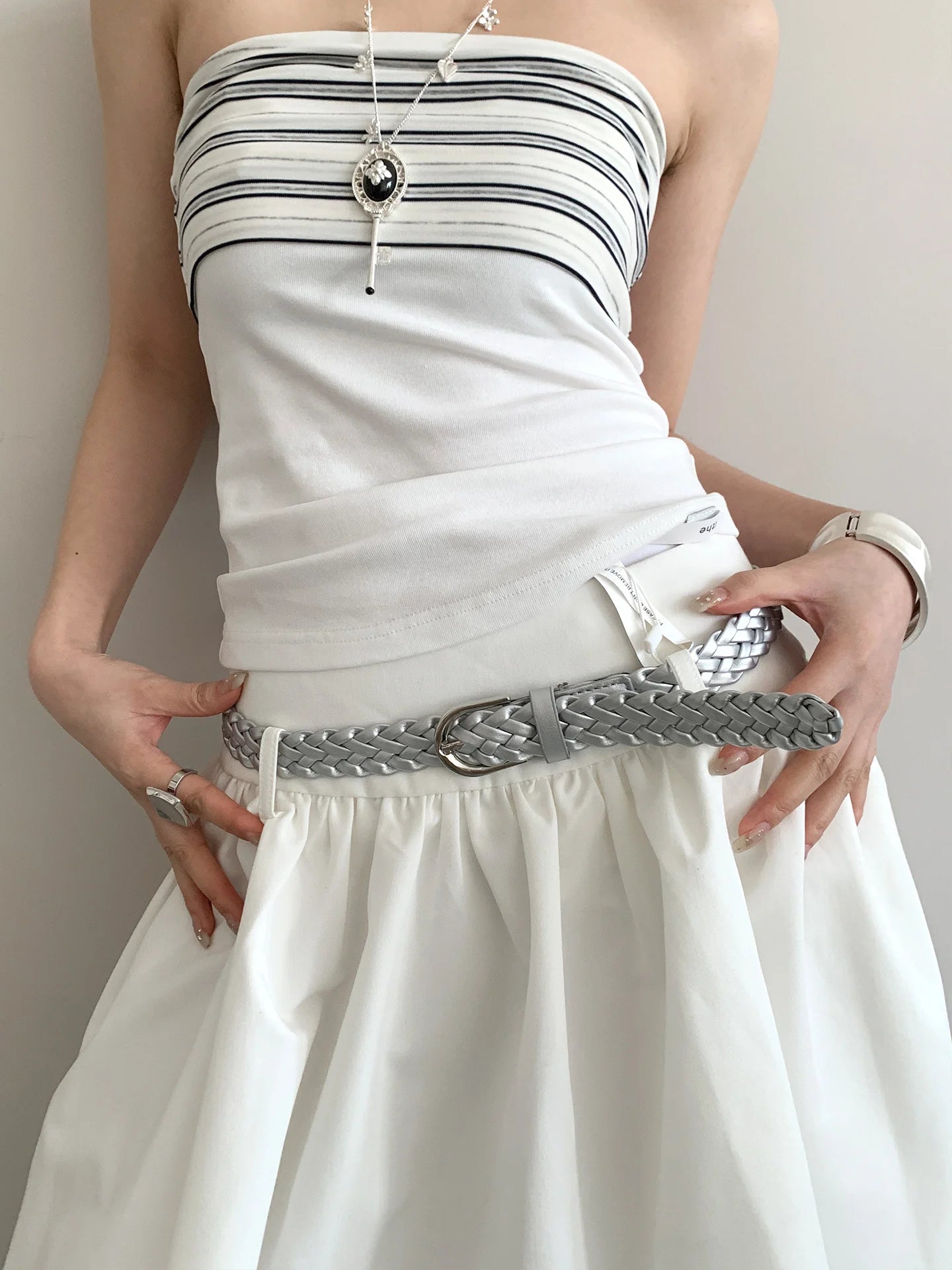 Retro Literary Handmade Woven Belt For Women Without Punching Brown Belt