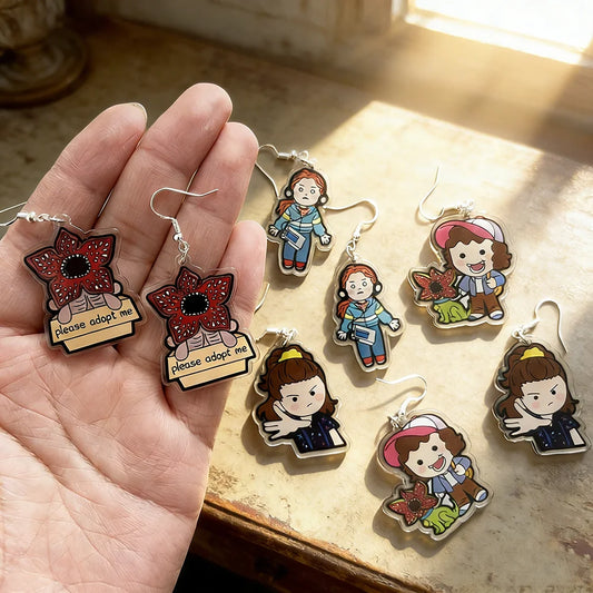 4 Pairs Cute Demogorgon Cartoon Earrings for Women Girls, Acrylic Fashion Jewelry Set, Party Ear Piercing Gift