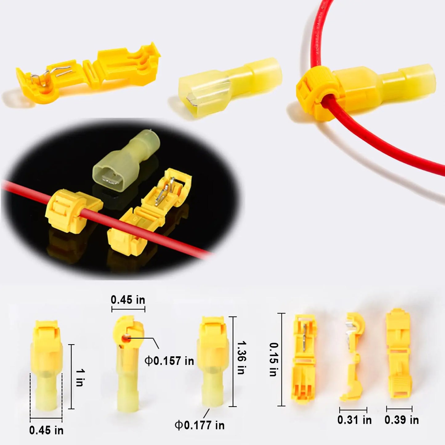108 Pcs T-Tap Wire Connectors Kit, Quick Splice Self-Stripping Electrical Wire Terminals, Nylon Fully Insulated Male Quick