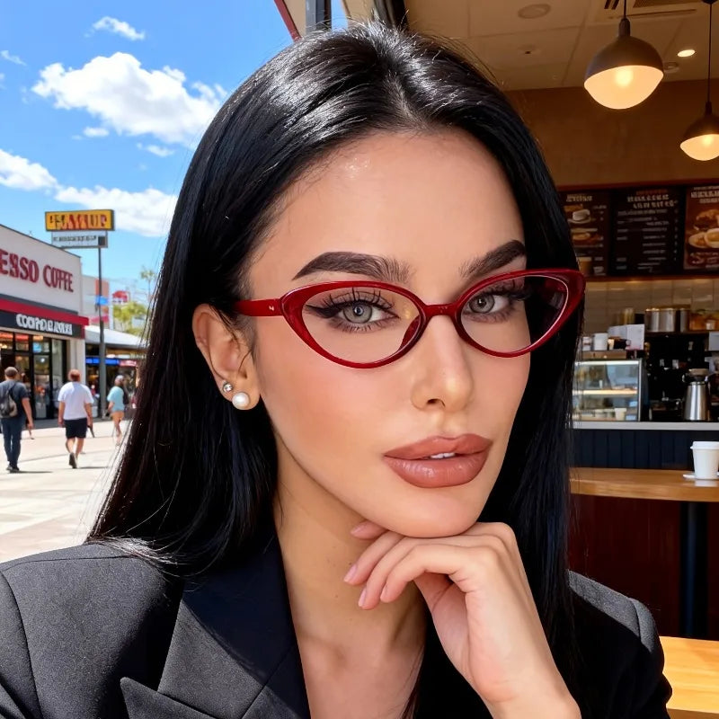 1PC Fashionable Red Small Frame Cat Eye Transparent Glasses with Trendy Decoration for Women's Glasses
