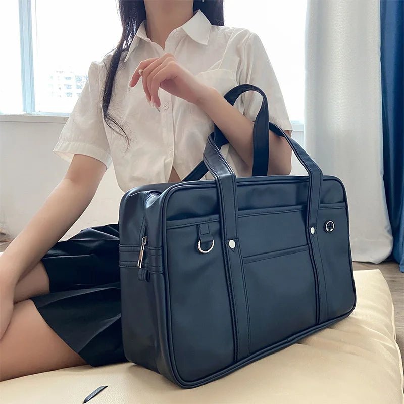 Student Handbag Waterproof PU Leather Single Shoulder PC Uniform Bag Men Women