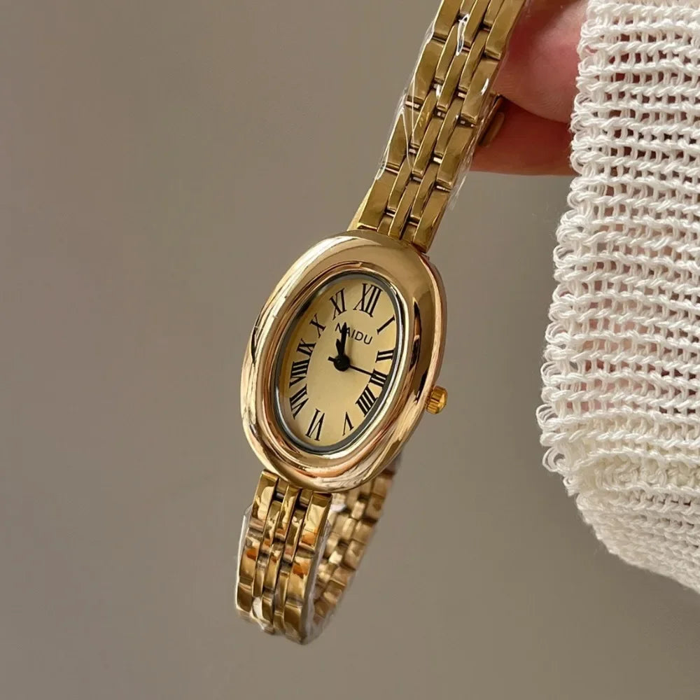 Fashion Women Mid Ancient Style Oval Dial Small Watch Adjustable Steel Strap Quartz Wristwatch Relogio Feminino Dropshipping