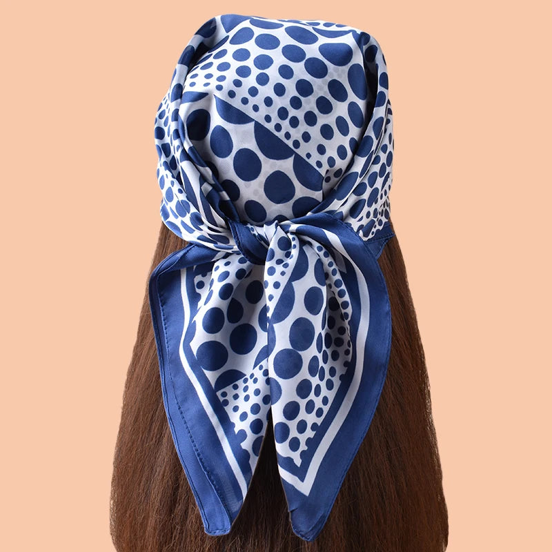 1pc Geometric Spiral Polka Dot Print Satin Square Scarf Women's Spring Fashion Hair Accessory Can Be Used as Belt Bag Decor Silk