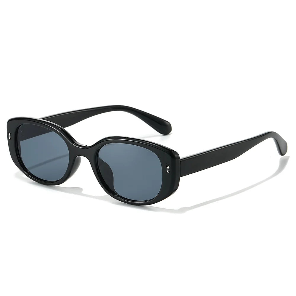 JNPCXI New Retro Small Oval Sunglasses Women Black Frame UV400 Protection Fashion Cat Eye Shades For Daily Travel