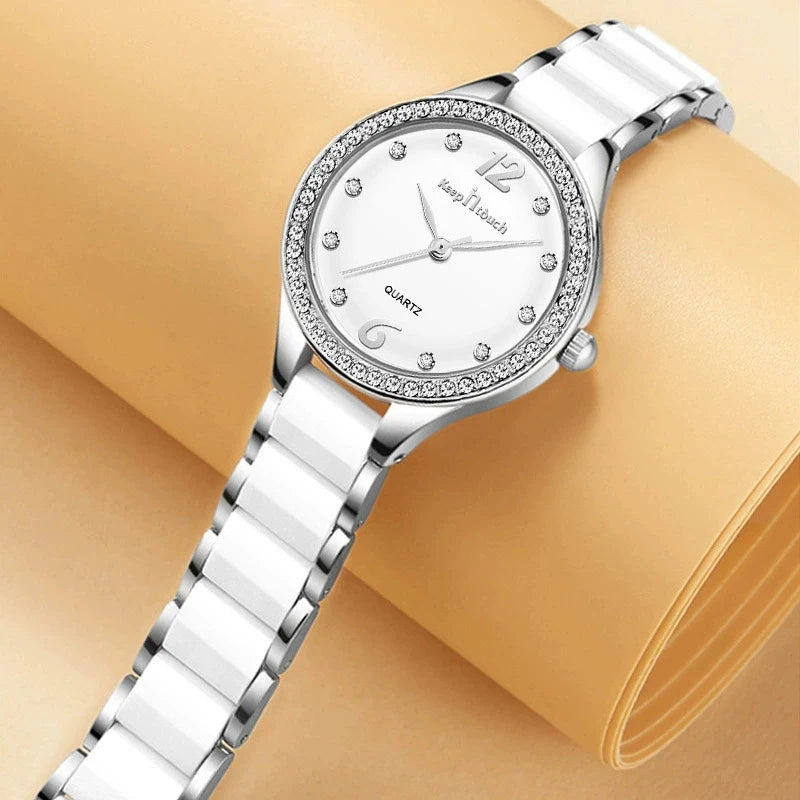 Round Dial Diamond Ladies Watch Waterproof Fashion Women's Watches Alloy Ceramic Quartz Women Wristwatches