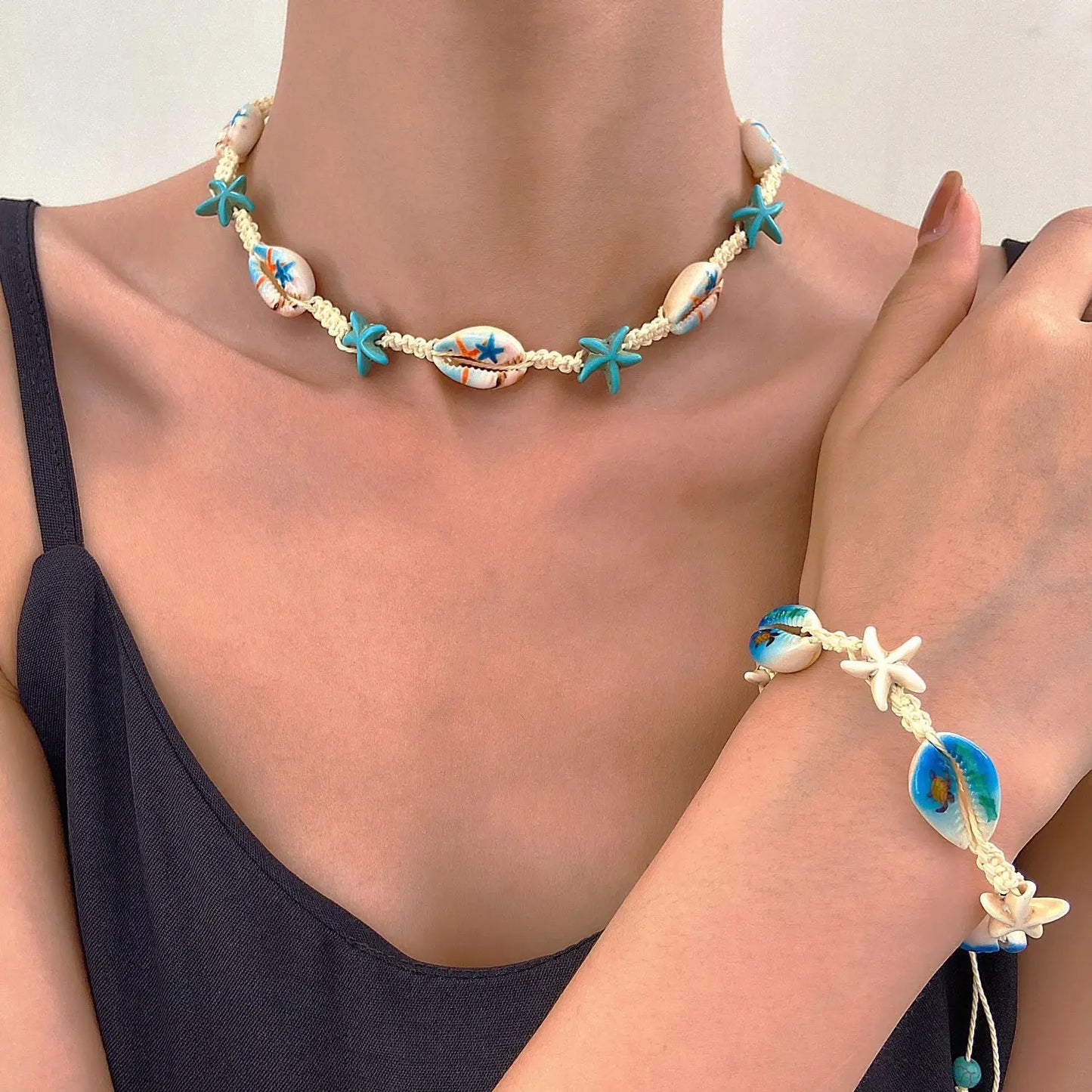 New Simple Shell Necklace Bohemia Starfish Seashell Cowrie Choker Necklace for Women Rope Chain Collar Summer Beach Jewelry Gift