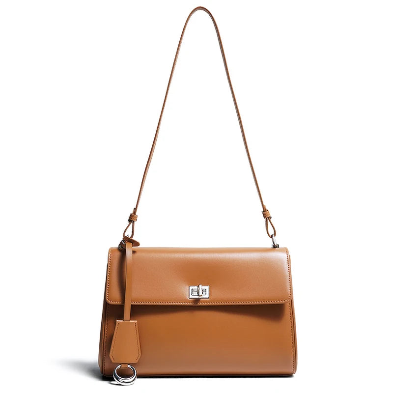 First Layer Cowhide Small Square Bag Women's Handbag New Genuine Leather Women's Bag Commuter Shoulder Crossbody Boston bag