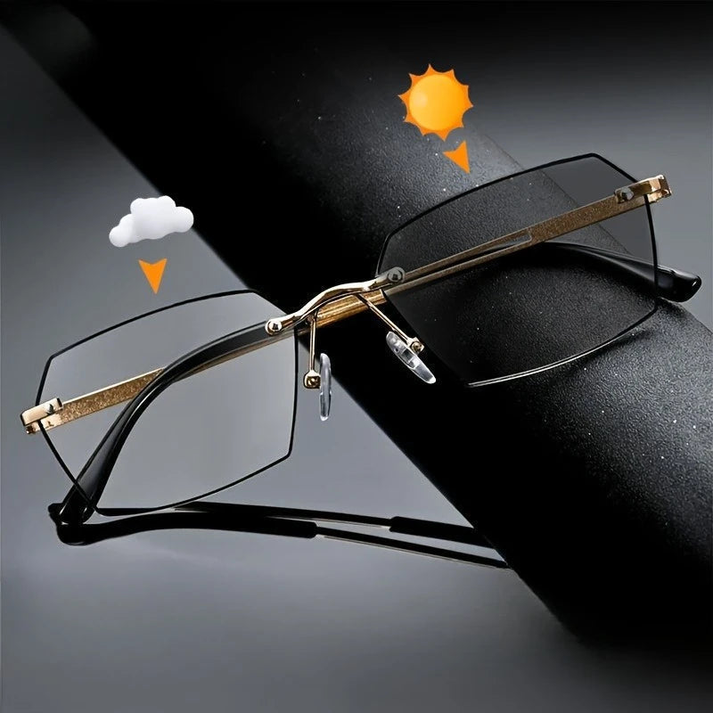 Fashionable Business Style Color Changing Reading Glasses with Hexagonal Frame Design, High-definition and Durable Glasses