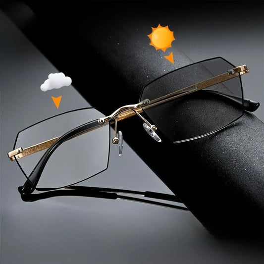 Fashionable Business Style Color Changing Reading Glasses with Hexagonal Frame Design, High-definition and Durable Glasses