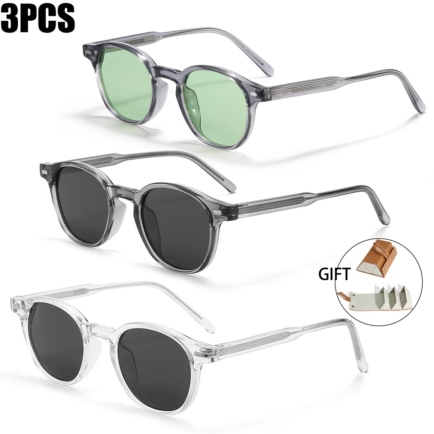 CATERSIDE Polarized Round Sunglasses Men TR Frame Core Insert Leg Sun Glasses Women Set Retro Driving Fishing Punk Eyewear UV400