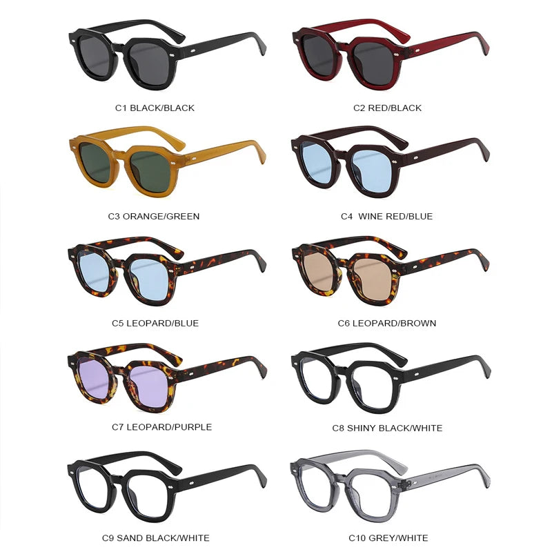 JNPCXI New Fashion Candy Color Square Women Sunglasses Leopard Shades UV400 Retro Trending Rivets Men Sun Glasses