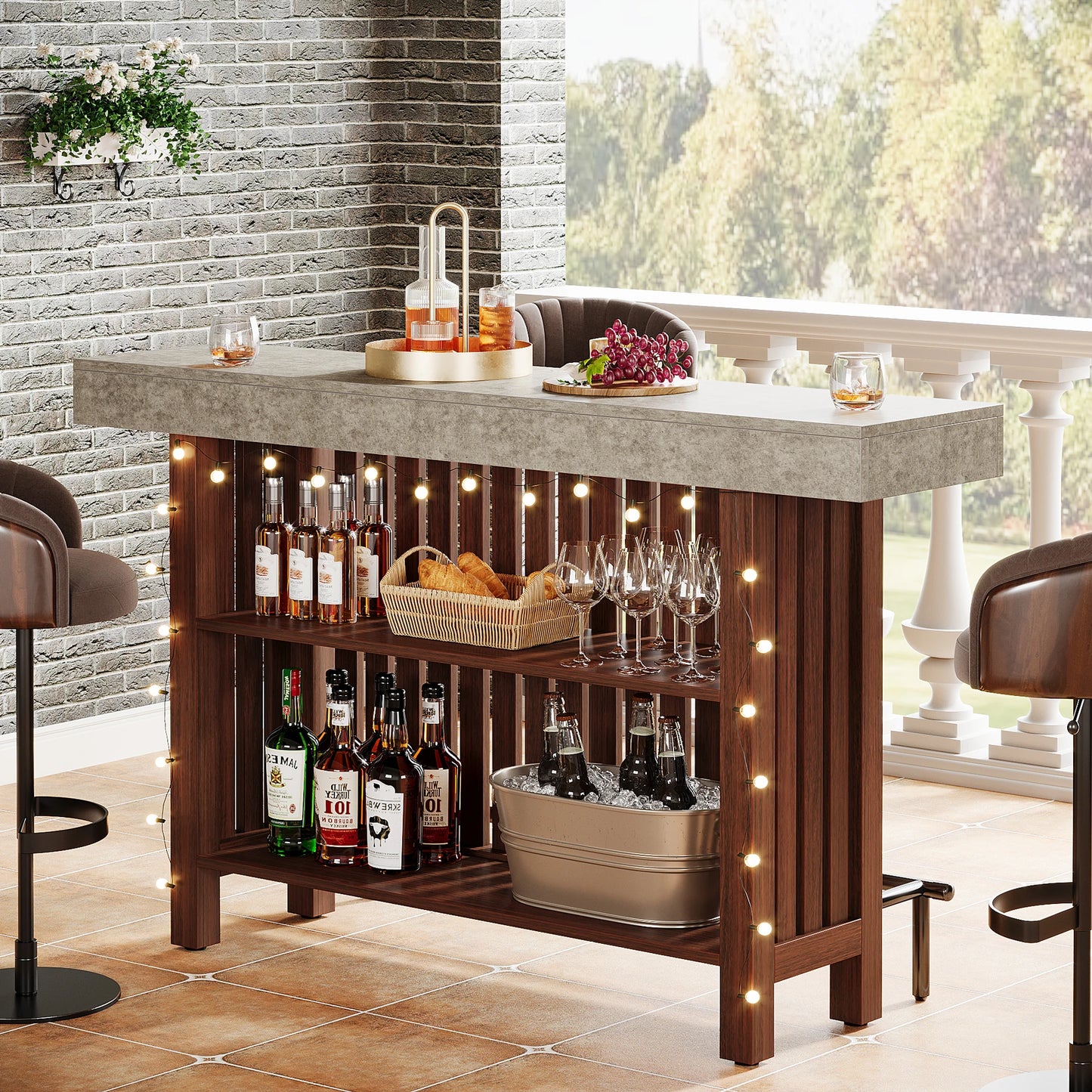 Tribesigns 63" Large Home Bar Unit, 2-Tier Mini Bar Coffee Table with Footrest